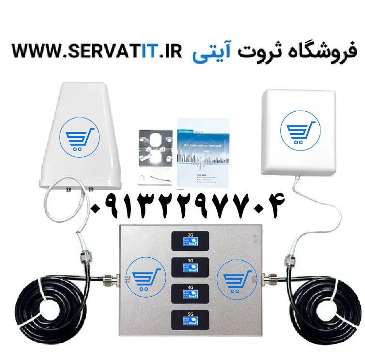پکیج کامل تقویت کننده آنتن موبایل 5G هوشمند 4 باند 1500 میلی وات مدل KT1504-ALC  کاترین (برون شهری)