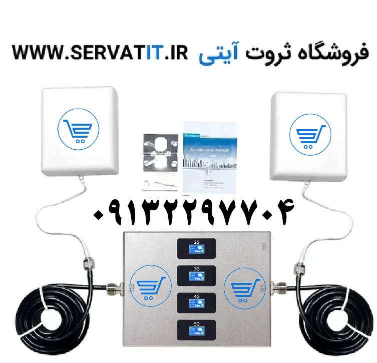 پکیج کامل تقویت کننده آنتن موبایل 5G هوشمند 4 باند 1500 میلی وات مدل KT1504-ALC  کاترین