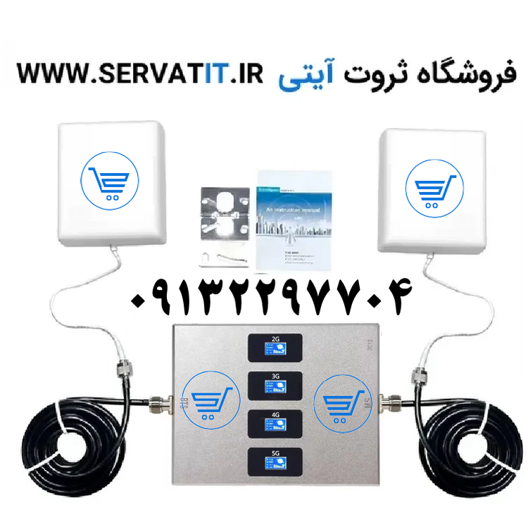 پکیج کامل تقویت کننده آنتن موبایل 5G هوشمند 4 باند 1500 میلی وات مدل KT1504-ALC کاترین